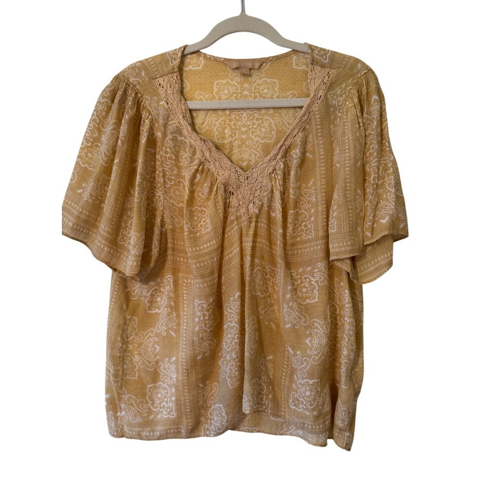 Hope & Harlow XL Beige Boho Top With Lace Trim